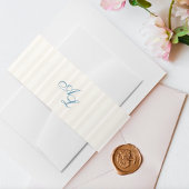Frans Blauw Monogram  Cream Stripe Wedding Uitnodigingen Wikkel