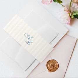Frans Blauw Monogram  Cream Stripe Wedding Uitnodigingen Wikkel