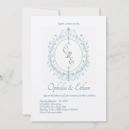 Frans Blauw Monogram Victoriaans kuif bruiloft Kaart