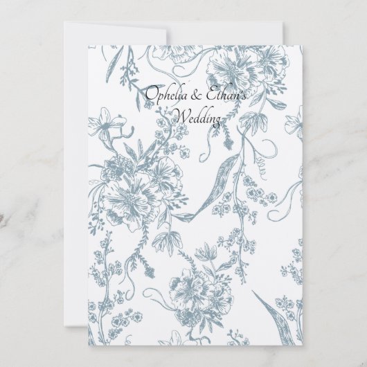 Frans Blauw Monogram Victoriaans kuif bruiloft Kaart (Achterkant)