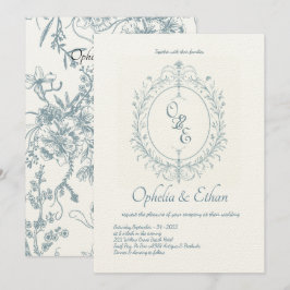 Frans Blauw Monogram Victoriaans kuif bruiloft Kaart
