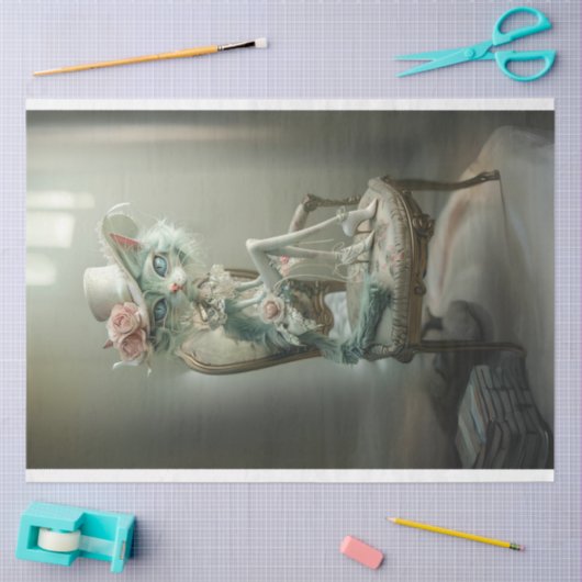 Frans Blauw Oog Kat Decoupage Tissuepapier (Craft)