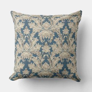 Frans Blauw Rustiek Elegant Hout Damask Kussen