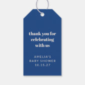 Frans Blauw Schattige Custom Baby shower Dank u Cadeaulabel (Achterkant)