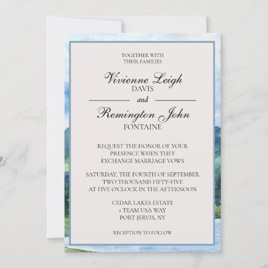 Frans Blauw Serene Waterverf Meer Bruiloft Kaart (Voorkant)