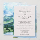 Frans Blauw Serene Waterverf Meer Bruiloft Kaart (Voorkant / Achterkant)