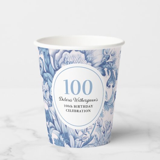 Frans Blauw Toile 100e verjaardag viering Papieren Bekers (Voorkant)