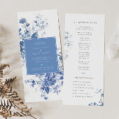 Frans Blauw Toile Bloemen Trouwprogramma Kaart