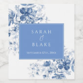 Frans Blauw Toile Bloemen Trouwwijn Fles Label Wijn Etiket (Enkel label)