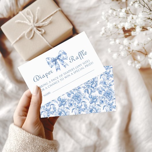 Frans Blauw Toile Bow Baby shower Luier Raffle Informatiekaartje