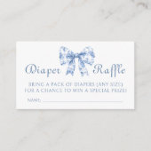 Frans Blauw Toile Bow Baby shower Luier Raffle Informatiekaartje (Voorkant)