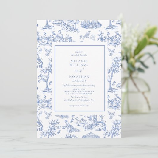 Frans Blauw  Toile Classic Wedding Kaart (Staand voorkant)