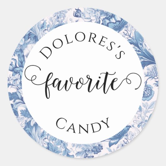 Frans Blauw Toile Custom Favoriete Snoep Ronde Sticker (Voorkant)