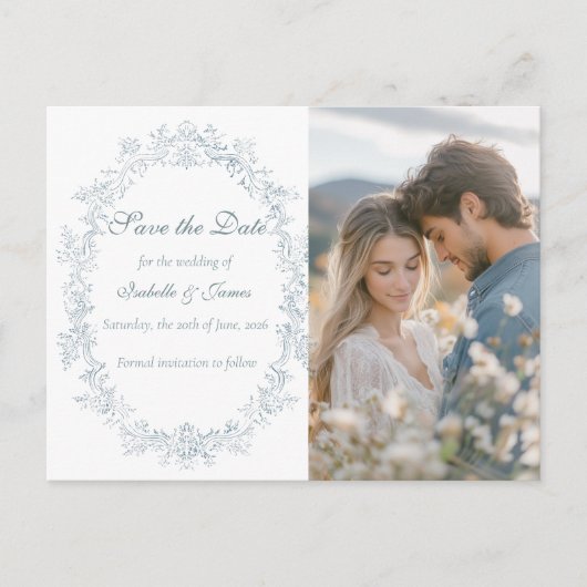  Frans Blauw Trouwen Lijst Save the Date Aankondigingskaart (Voorkant)