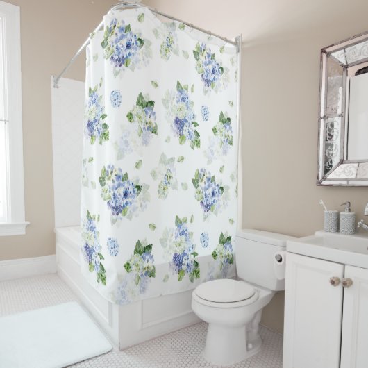 Frans Blauw| White Shower Curtain|Farmhouse Floral Douchegordijn (In situ)