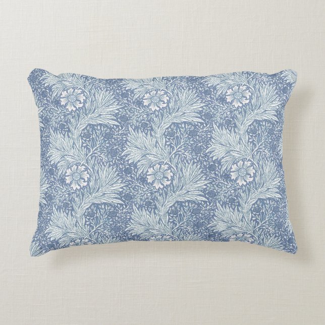 Frans Blauw William Morris bloemige Marigold Accent Kussen (Voorkant)