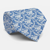 Frans Blauw Wit Bloemmotief Botanische Chic Stropdas (Opgerold)