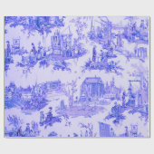 Frans Blauw Wit Toile Chinoiserie Decoupage Cadeaupapier (Vlak)