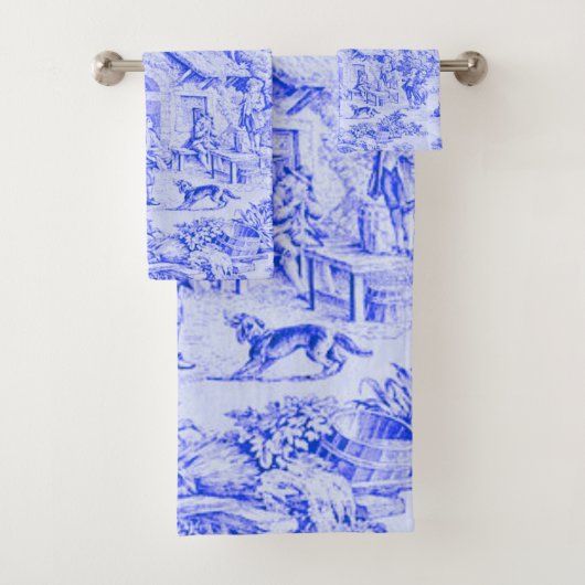 Frans Blauw Wit Toile Chinoiserie Rustieke stijl Bad Handdoek (Insitu)