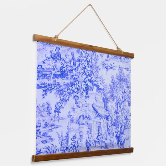 Frans Blauw Wit Toile Chinoiserie Rustieke stijl Hangend Wandkleed (Gebogen)