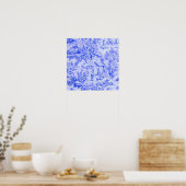 Frans Blauw Wit Toile Chinoiserie Rustieke stijl Poster (Keuken)