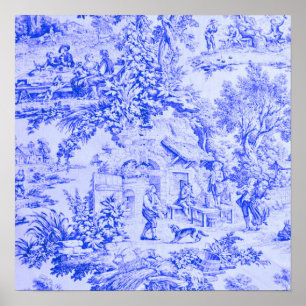 Frans Blauw Wit Toile Chinoiserie Rustieke stijl Poster