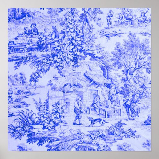 Frans Blauw Wit Toile Chinoiserie Rustieke stijl Poster (Voorkant)