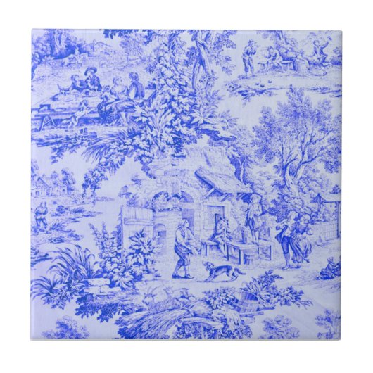 Frans Blauw Wit Toile Chinoiserie Rustieke stijl Tegeltje (Voorkant)