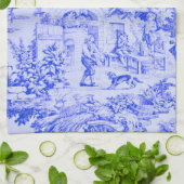 Frans Blauw Wit Toile Chinoiserie Rustieke stijl Theedoek (Gevouwen)