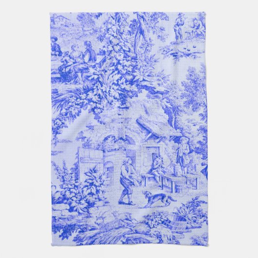 Frans Blauw Wit Toile Chinoiserie Rustieke stijl Theedoek (Verticaal)