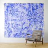 Frans Blauw Wit Toile Chinoiserie Rustieke stijl Wandkleed (In Situ (horizontaal))