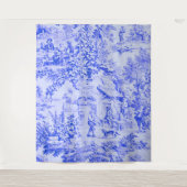 Frans Blauw Wit Toile Chinoiserie Rustieke stijl Wandkleed (Voorkant)