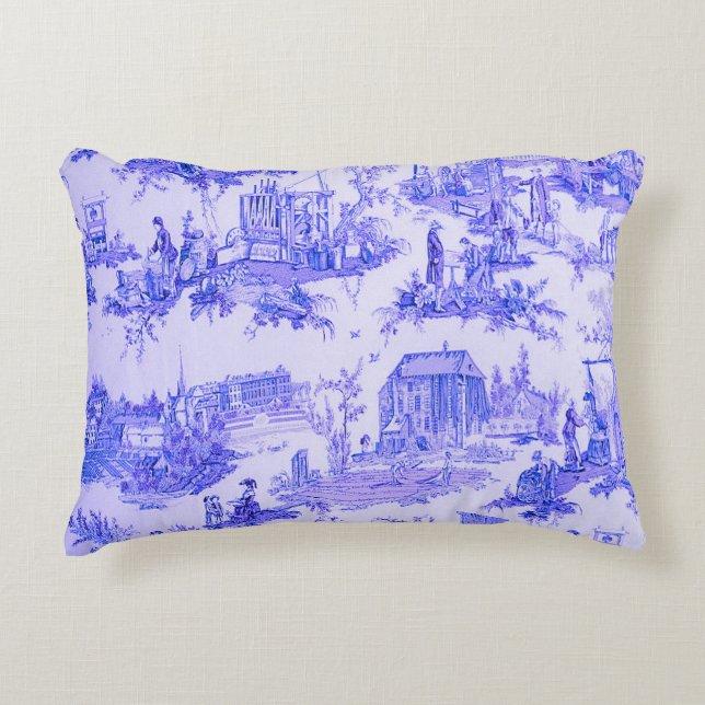 Frans Blauw Wit Toile Chinoiserie Style Rustiek Accent Kussen (Voorkant)