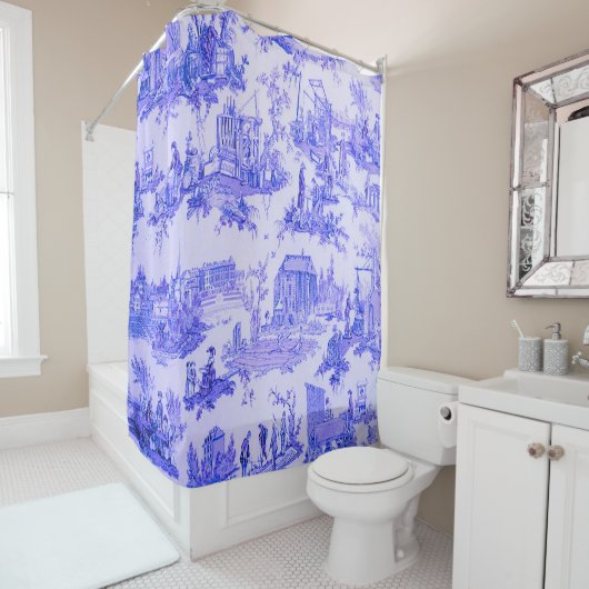 Frans Blauw Wit Toile Chinoiserie Style Rustiek Douchegordijn (In situ)