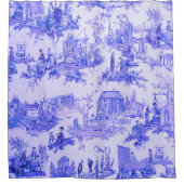 Frans Blauw Wit Toile Chinoiserie Style Rustiek Douchegordijn (Voorkant)