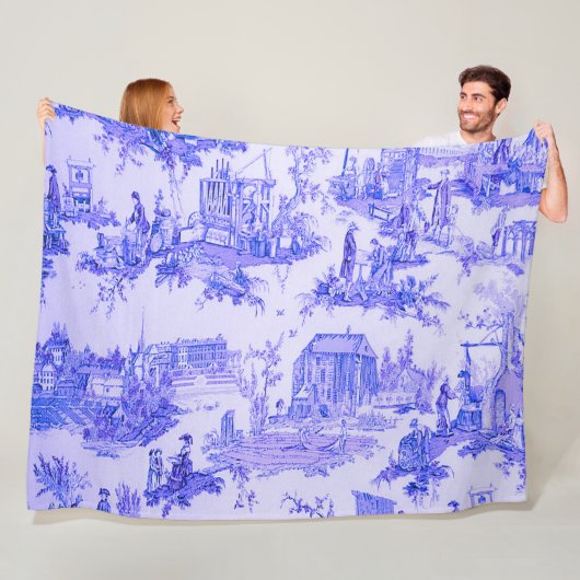 Frans Blauw Wit Toile Chinoiserie Style Rustiek Fleece Deken (In situ)