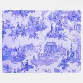 Frans Blauw Wit Toile Chinoiserie Style Rustiek Fleece Deken (Voorkant (Horizontaal))