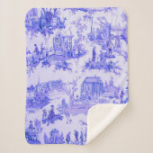 Frans Blauw Wit Toile Chinoiserie Style Rustiek Sherpa Deken (Voorkant)