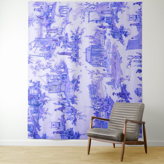 Frans Blauw Wit Toile Chinoiserie Style Rustiek Wandkleed (In situ)