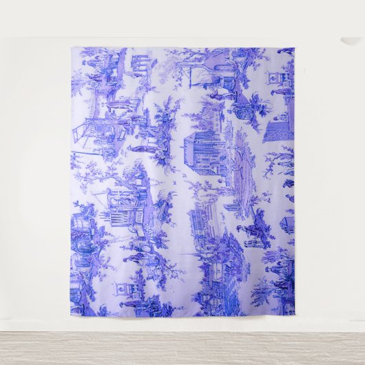 Frans Blauw Wit Toile Chinoiserie Style Rustiek Wandkleed (Voorkant)