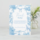 Frans Blauw Wit Toile de Jouy Beer Baby shower Bedankkaart (Staand voorkant)