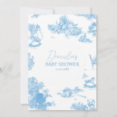 Frans Blauw Wit Toile de Jouy Beer Baby shower Bedankkaart (Achterkant)