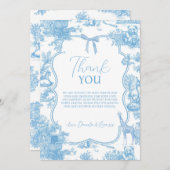 Frans Blauw Wit Toile de Jouy Beer Baby shower Bedankkaart (Voorkant / Achterkant)