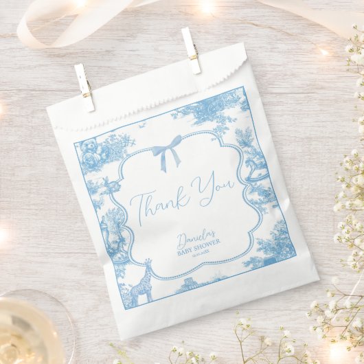 Frans Blauw Wit Toile de Jouy Beer Baby shower Bedankzakje (Geknipt)