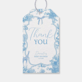Frans Blauw Wit Toile de Jouy Beer Baby shower Cadeaulabel