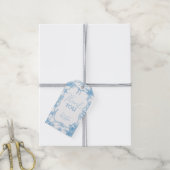 Frans Blauw Wit Toile de Jouy Beer Baby shower Cadeaulabel (Met Touw)
