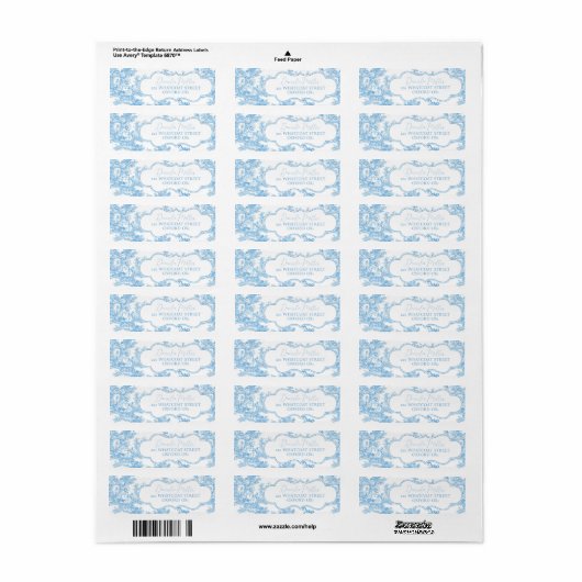 Frans Blauw Wit Toile de Jouy Beer Baby shower Etiket (Full Sheet)