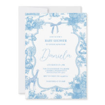 Frans Blauw Wit Toile de Jouy Beer Baby shower