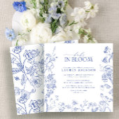 Frans Blauw & Wit Victoriaans Bloemen Baby in Bloe Kaart