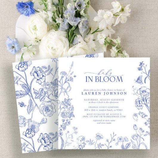 Frans Blauw & Wit Victoriaans Bloemen Baby in Bloe Kaart